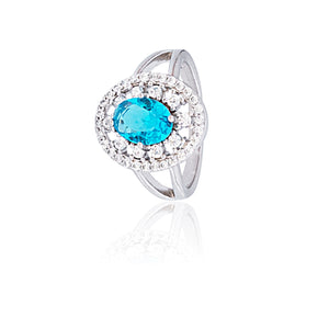 Clara 925 Silver Rhodium Plated Swiss Zirconia Sky Blue Eye Adjustable Ring For Women Girl