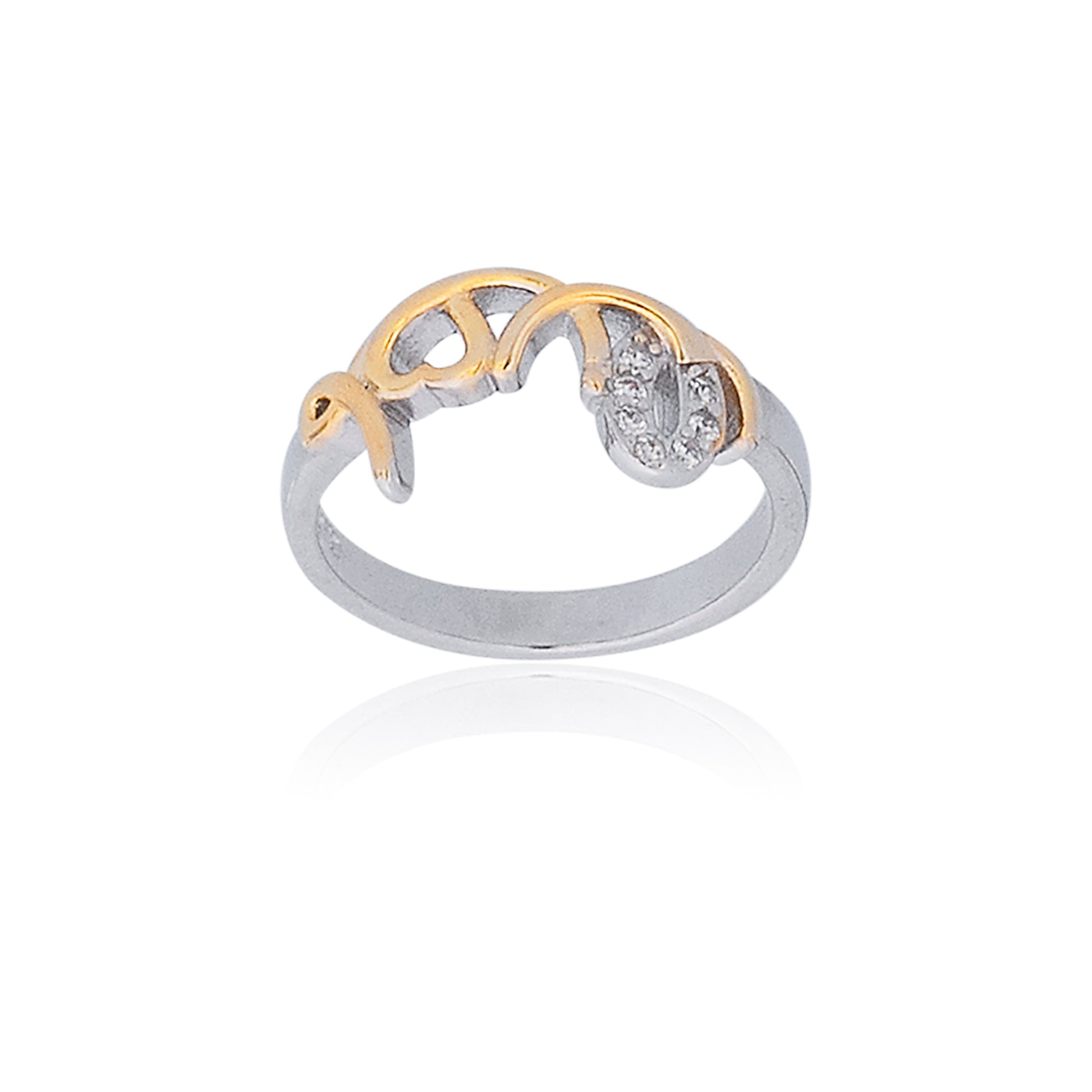 Love Heart Diamond Studded Alloy, Brass Cubic Zirconia Rhodium Plated Ring