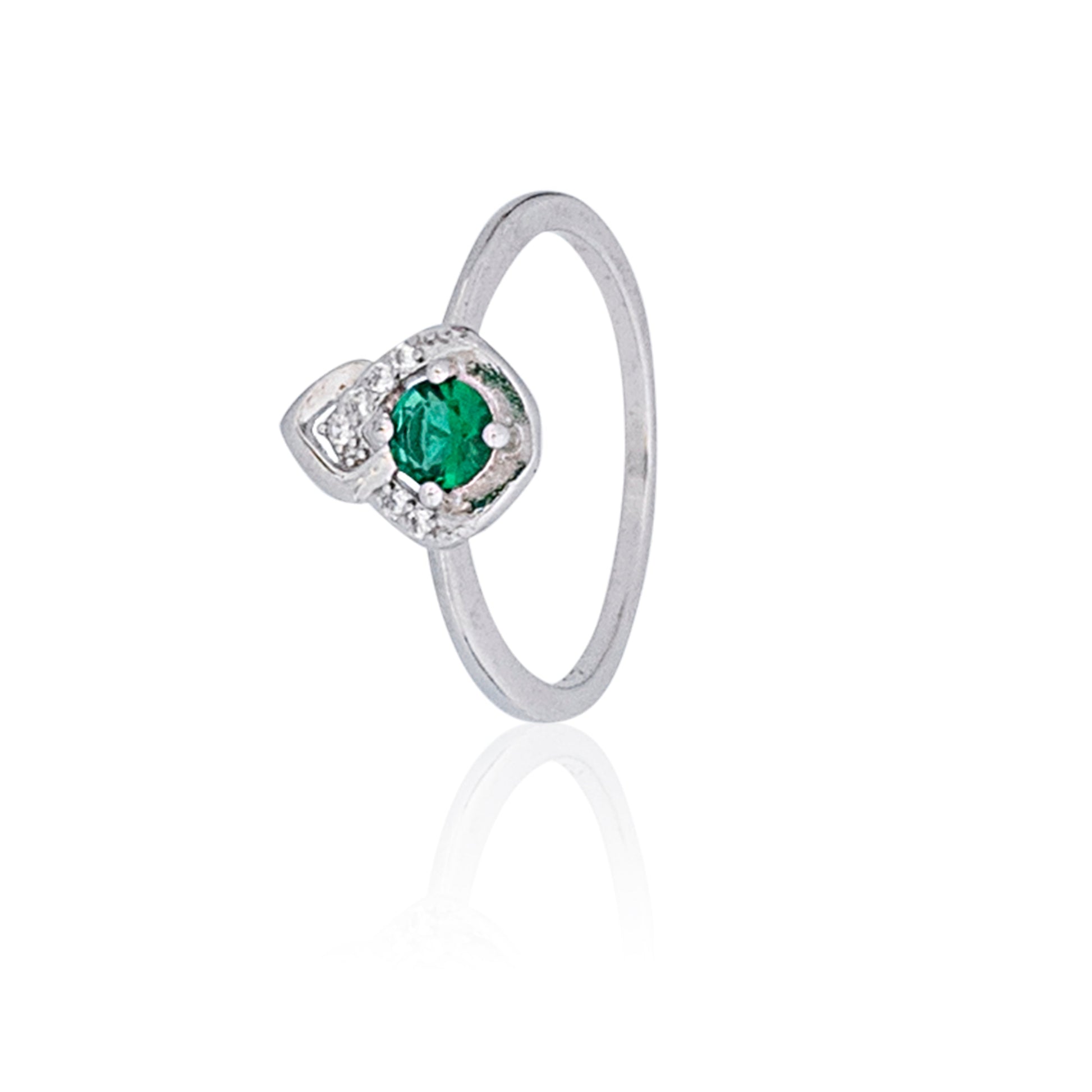 Fashion Jewellery Single Sparkling Green Stone Silver Plated Finger Ring for Women and Girls