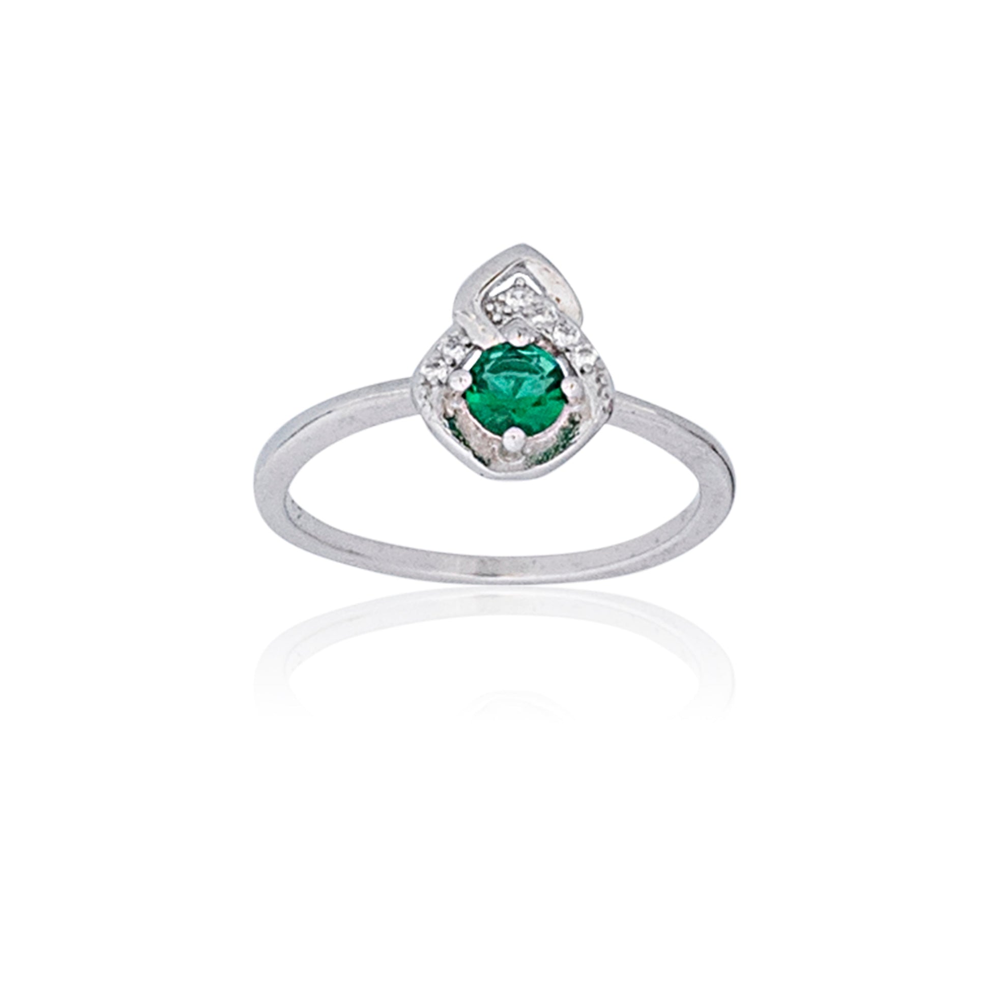 Fashion Jewellery Single Sparkling Green Stone Silver Plated Finger Ring for Women and Girls