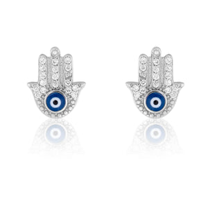 The Bling Stores Evil Eye Hamsa Hand Hook Earrings for Girls & Women Silver colour