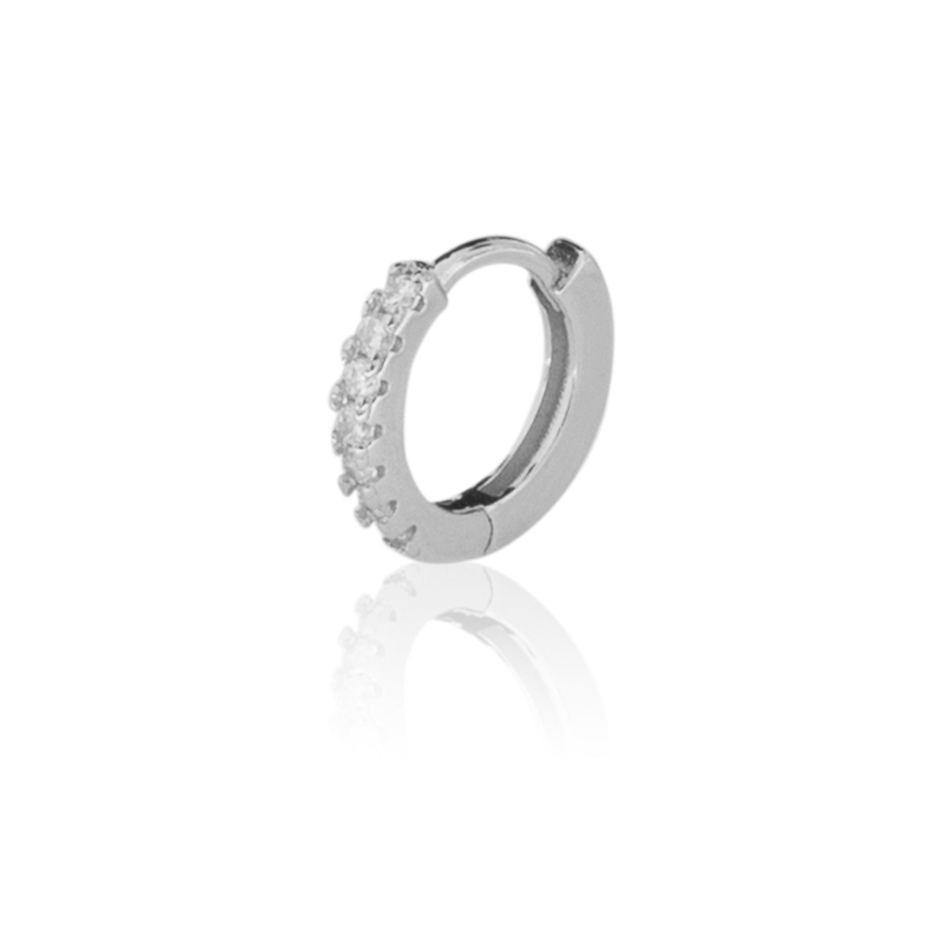 STERLING SILVER RHODIUM PLATED SINGLE LINE PAVE UNISEX HUGGIE HOOPS EARRING