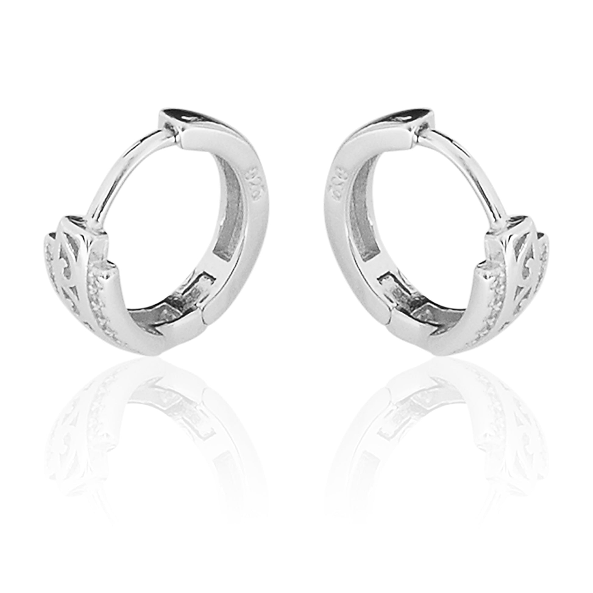 Earring Circle White Platinum Plated Zircon 916 Silver