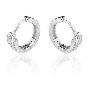 Earring Circle White Platinum Plated Zircon 916 Silver