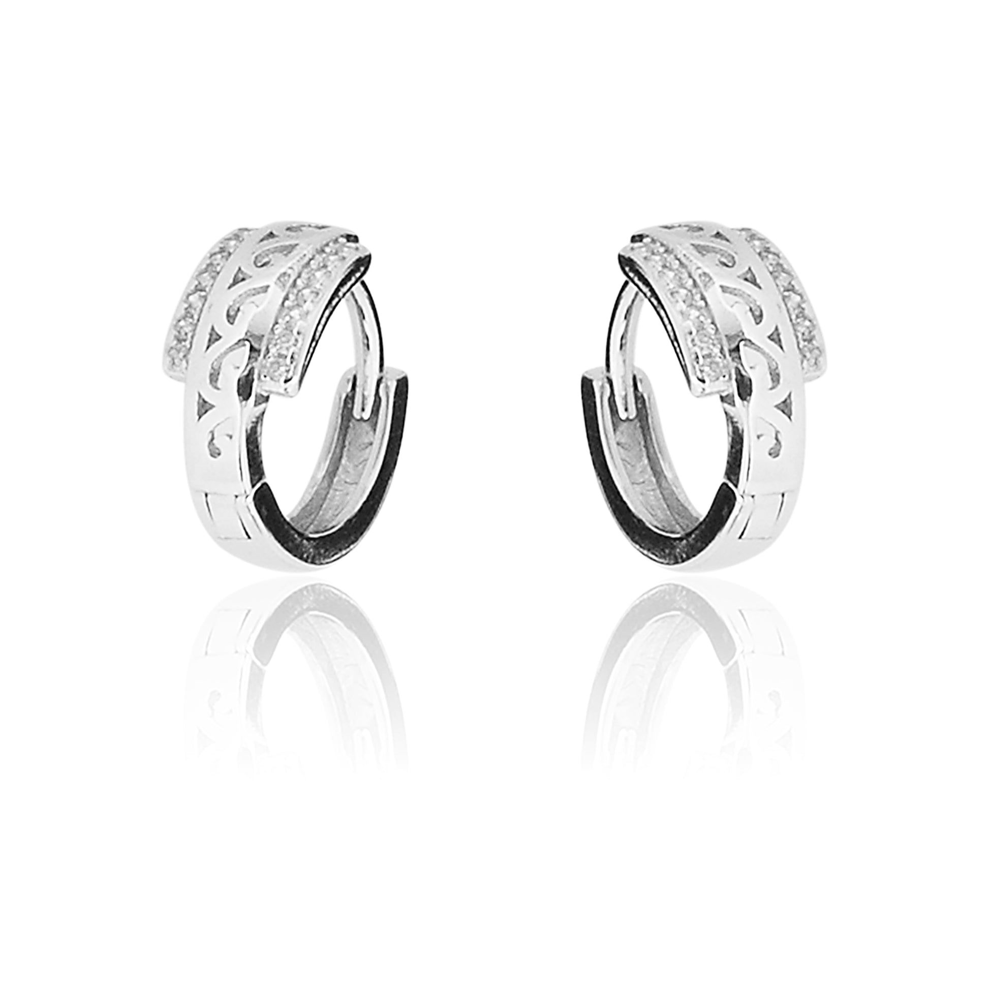 Earring Circle White Platinum Plated Zircon 916 Silver