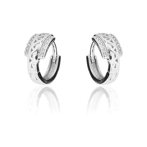 Earring Circle White Platinum Plated Zircon 916 Silver