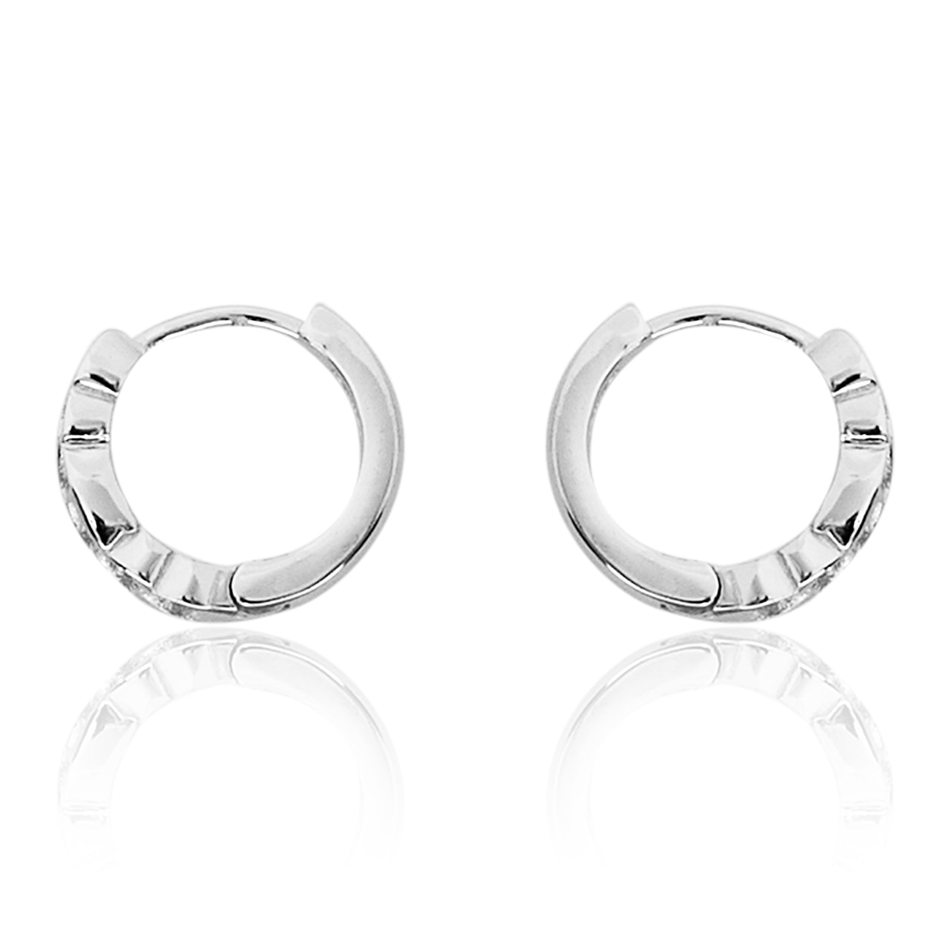 STERLING SILVER RHODIUM PLATED SINGLE LINE PAVE UNISEX HUGGIE HOOPS EARRING