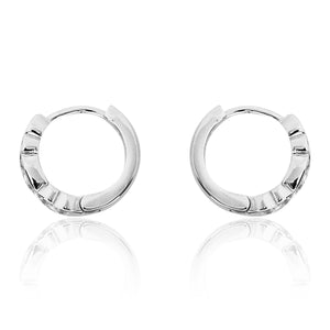 STERLING SILVER RHODIUM PLATED SINGLE LINE PAVE UNISEX HUGGIE HOOPS EARRING