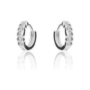 STERLING SILVER RHODIUM PLATED SINGLE LINE PAVE UNISEX HUGGIE HOOPS EARRING