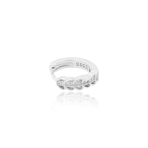 STERLING SILVER RHODIUM PLATED SINGLE LINE PAVE UNISEX HUGGIE HOOPS EARRING