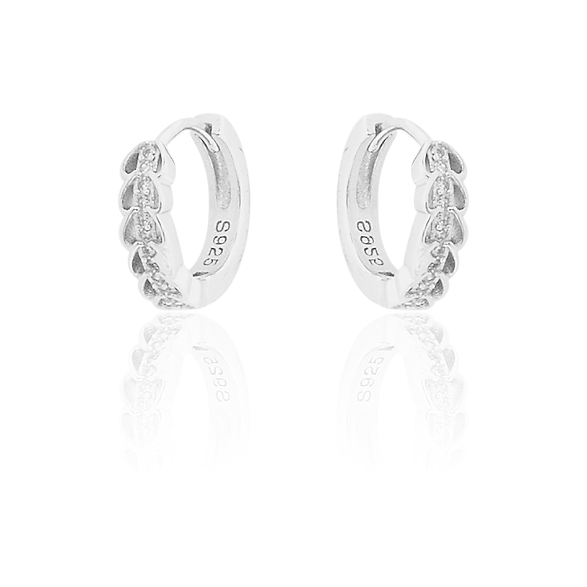 STERLING SILVER RHODIUM PLATED SINGLE LINE PAVE UNISEX HUGGIE HOOPS EARRING