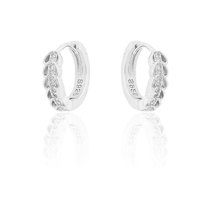 STERLING SILVER RHODIUM PLATED SINGLE LINE PAVE UNISEX HUGGIE HOOPS EARRING