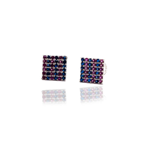 Blue-Pink Studded Square Silver 925 Studs