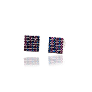 Blue-Pink Studded Square Silver 925 Studs