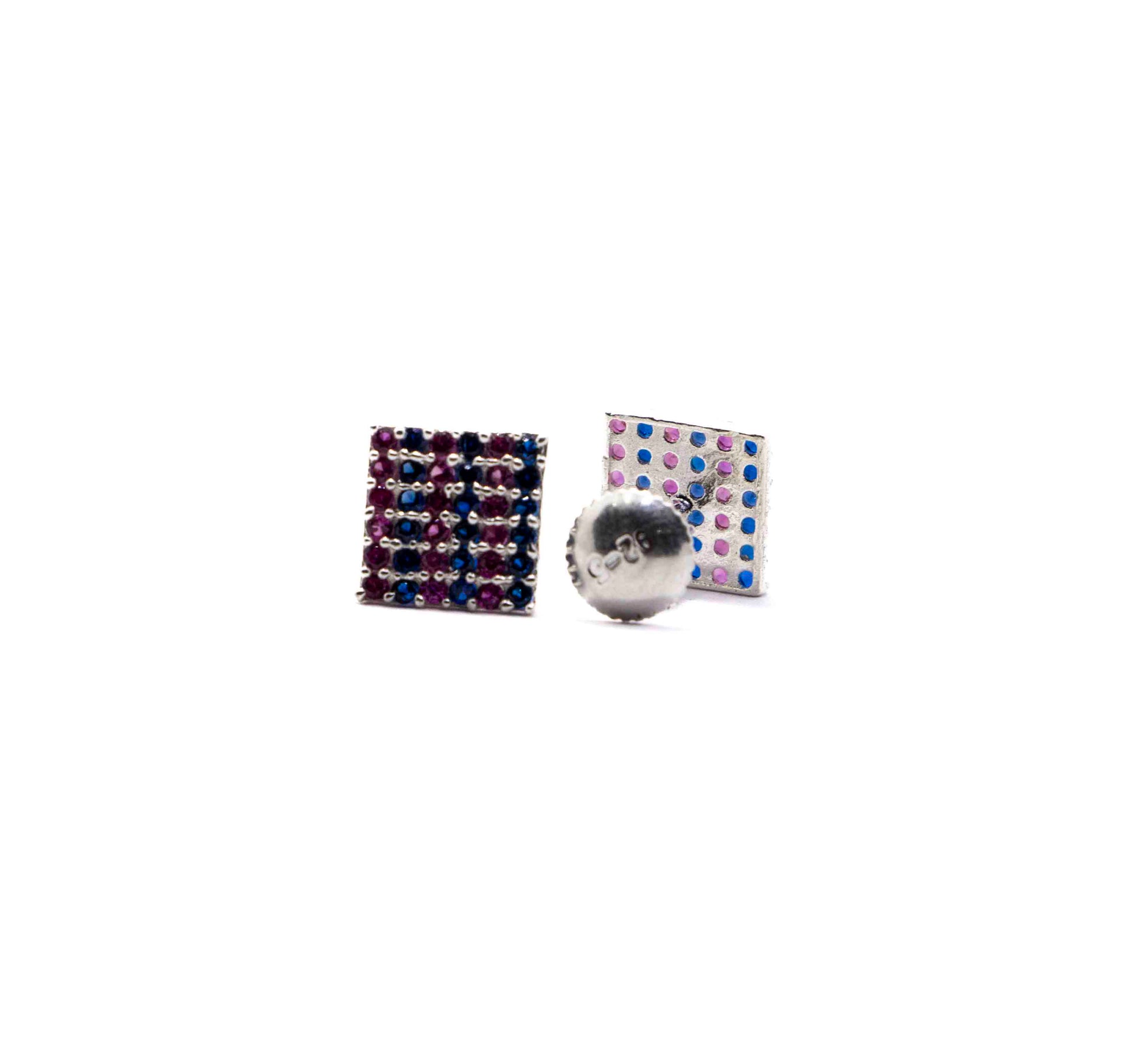 Blue-Pink Studded Square Silver 925 Studs