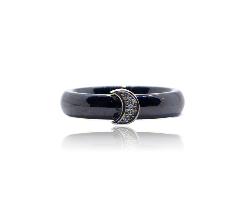 Black Moon Ceramic Silver 925 Ring