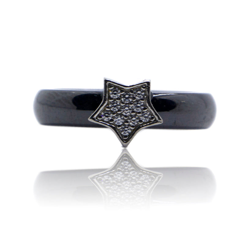 Black Star Ceramic Silver 925 Ring