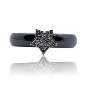 Black Star Ceramic Silver 925 Ring