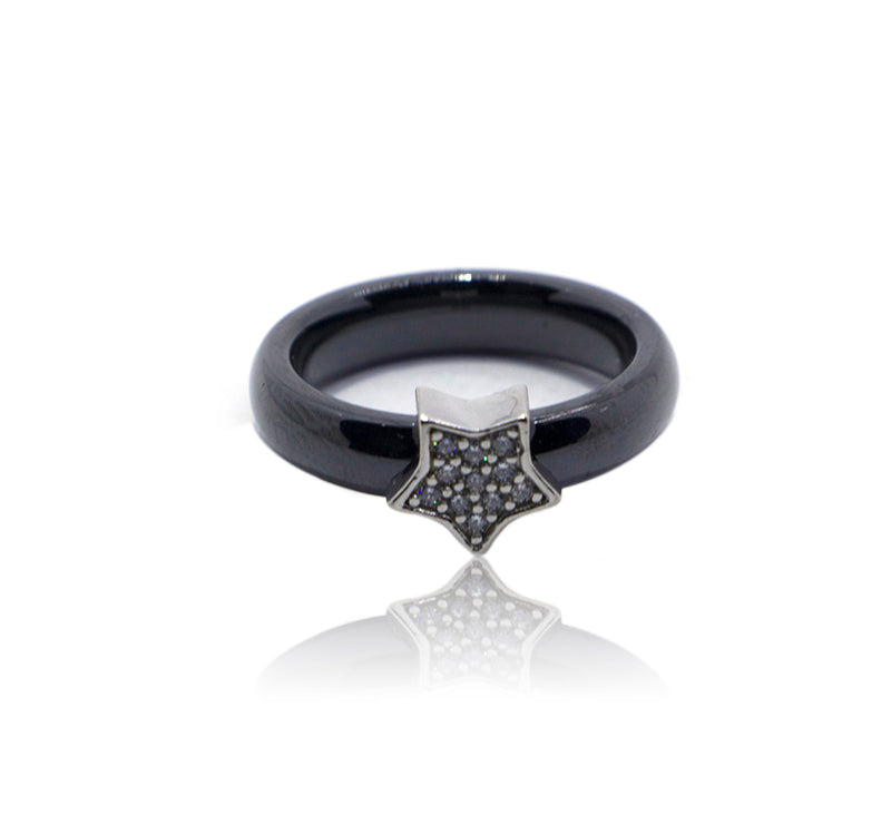 Black Star Ceramic Silver 925 Ring