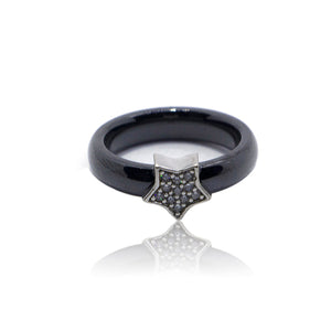 Black Star Ceramic Silver 925 Ring