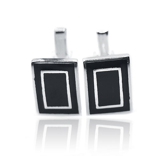 Atharv Black Silver 925 Cufflinks