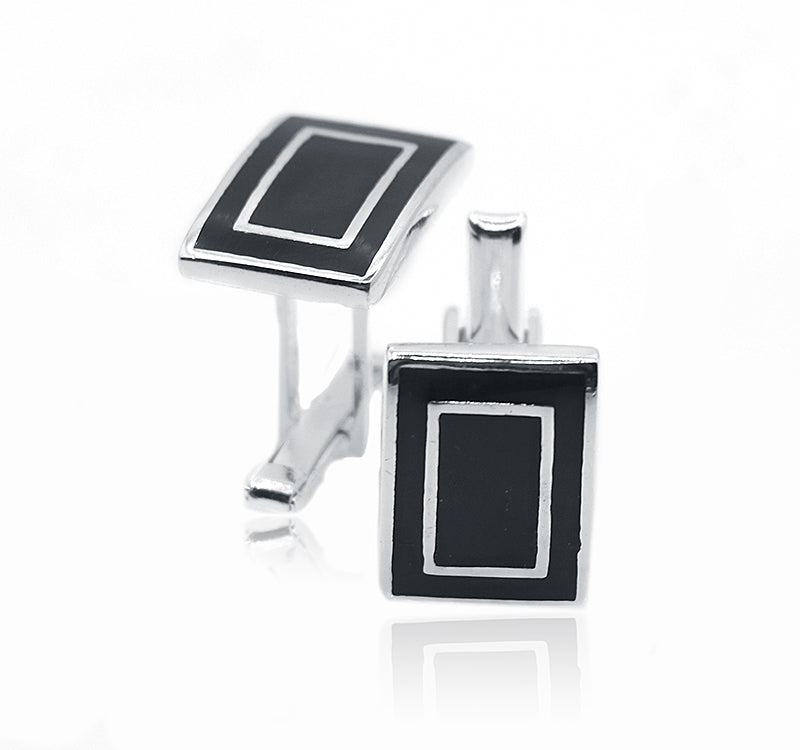 Atharv Black Silver 925 Cufflinks