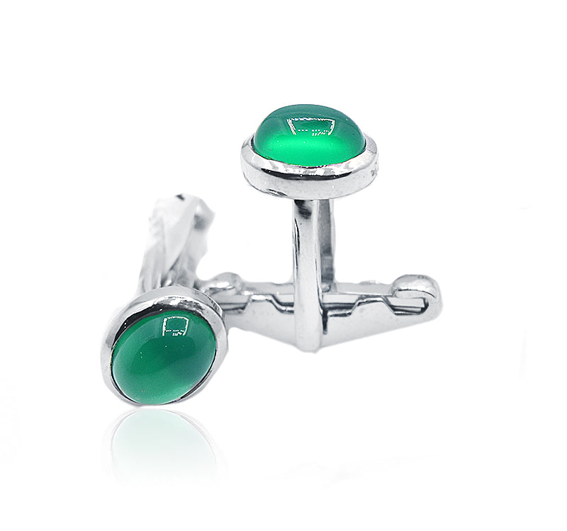 Green Emerald Silver 925 Cufflinks