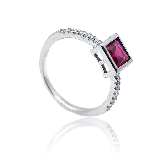 Red Square Silver 925 Ring