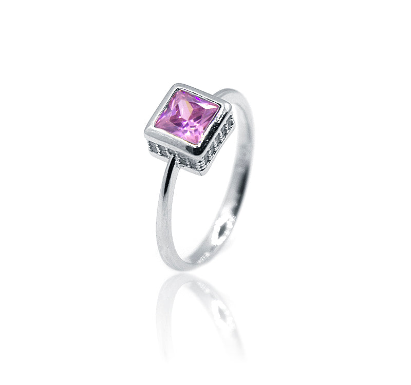 Pink Square Silver 925 Ring