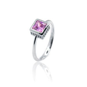 Pink Square Silver 925 Ring