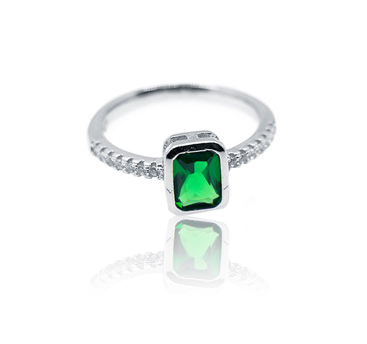 Green Baguette Silver 925 Ring