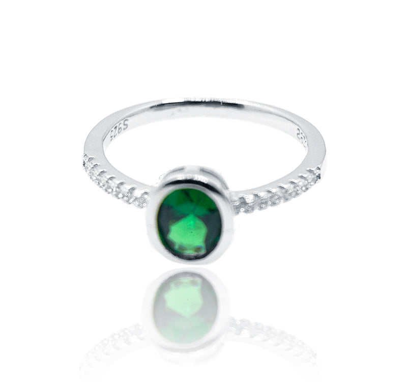 Green Oval Silver 925 Ring