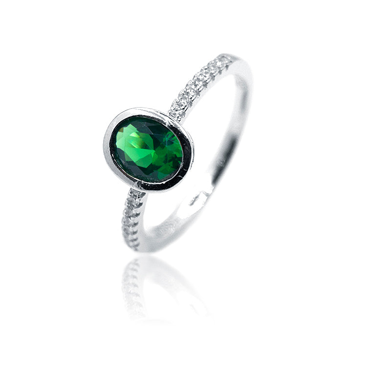 Green Oval Silver 925 Ring