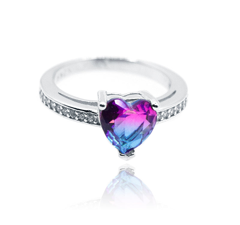 Blue Pink Heart Silver 925 Ring