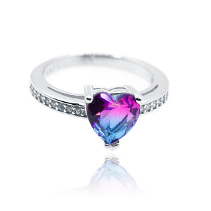 Blue Pink Heart Silver 925 Ring