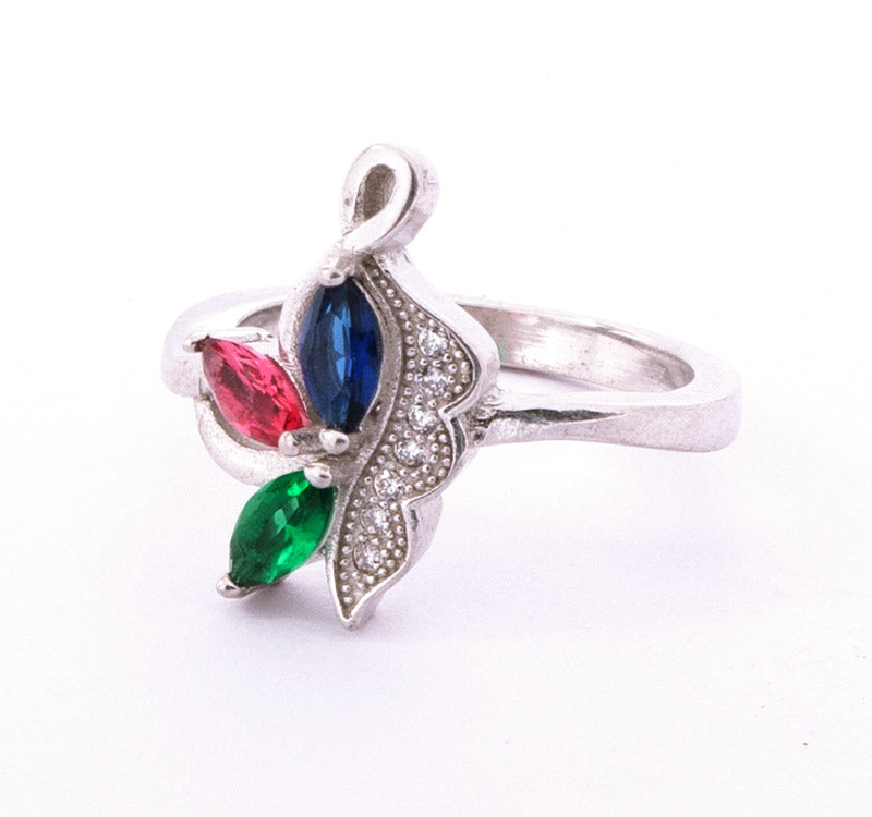 Green red blue stone female rings